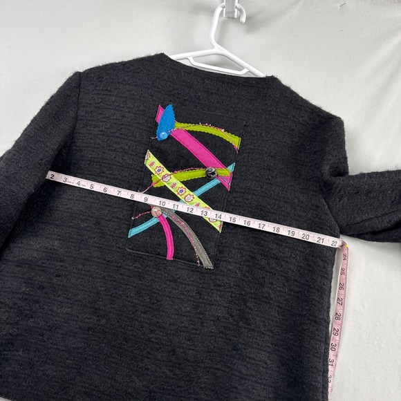 Just Barb Cardigan Sweater Women Medium Black Artsy Boho Fun Colorful Unique - Picture 10 of 13